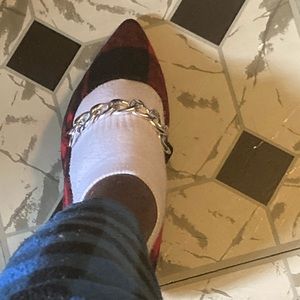 Plaid red chain flats